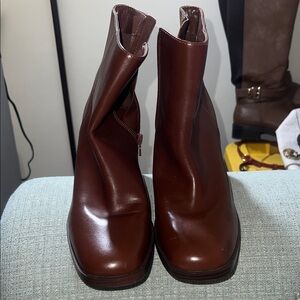 Nine West Brown Leather Ankle Booties with Side Zip